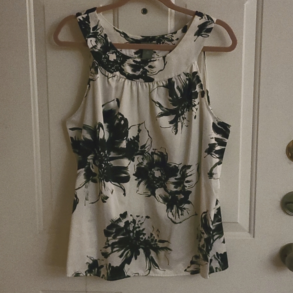 Ann Taylor White Black Floral Sleeveless